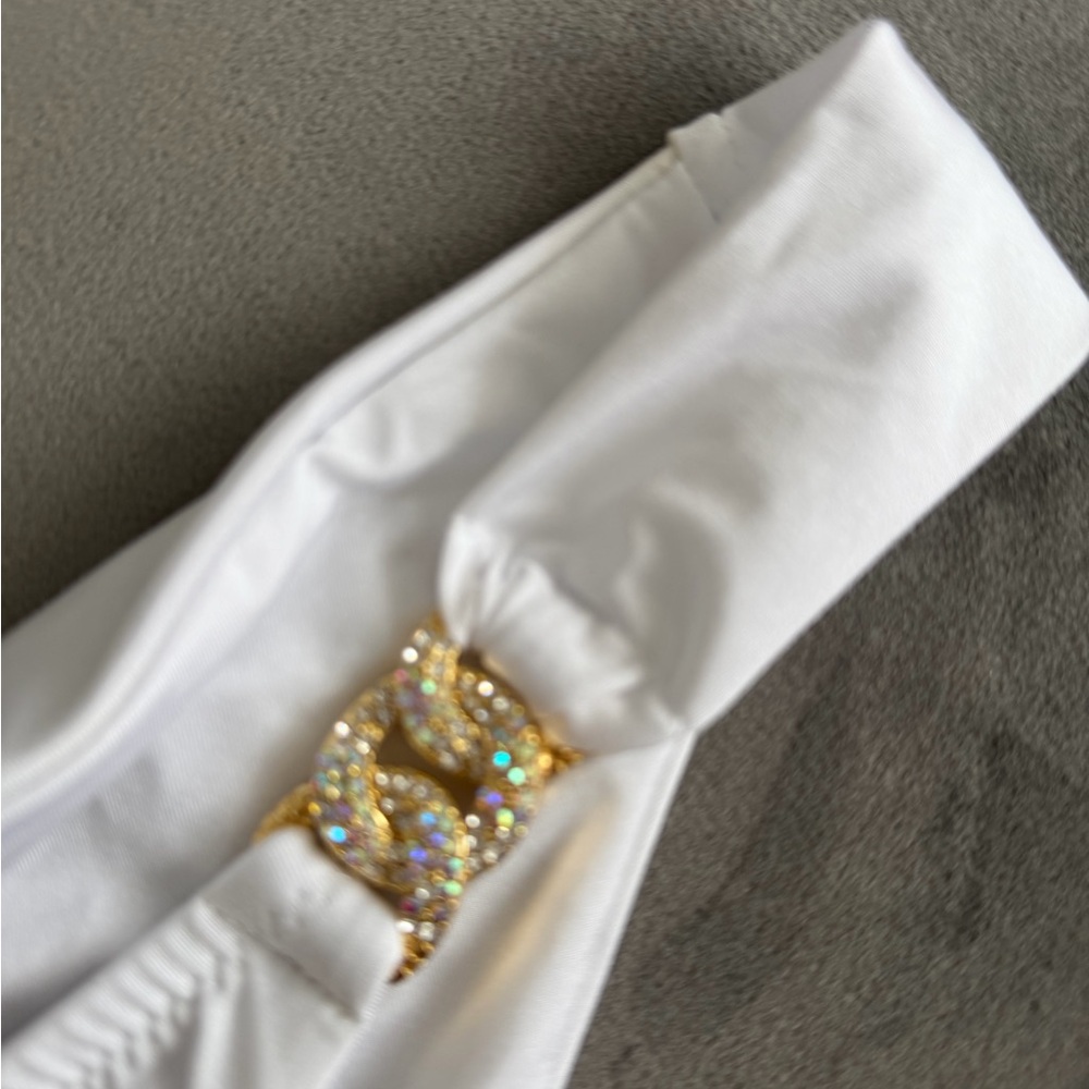 NWT Dolcessa White Bikini Bottom with Gold Accents - Picture 3 of 6